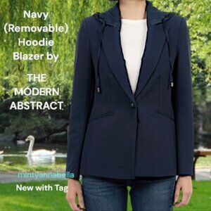 The Modern Abstract Navy Blazer with Detachable Hoodie